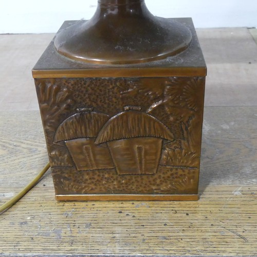 619 - A 20th century African style copper table Lamp, W 31 cm x H 55 cm x D 31 cm, together with an Africa... 