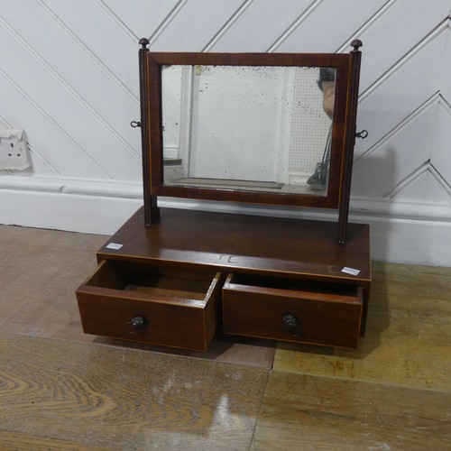 590 - A George III mahogany dressing table/toilet Mirror, W 43 cm x H 43 cm x D 20 cm, together with a rep... 