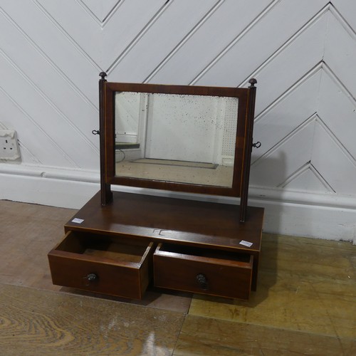 590 - A George III mahogany dressing table/toilet Mirror, W 43 cm x H 43 cm x D 20 cm, together with a rep... 