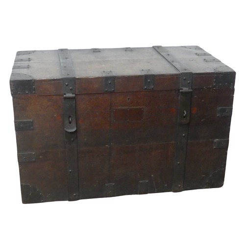 669 - A Victorian iron bound oak silver Chest, by Carrington & Co Silversmith's, stamped ''Carrington ... 