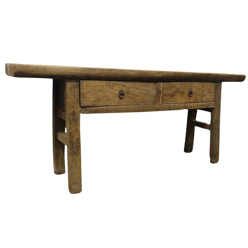 681 - A 19th century pitch pine rustic country Side Table, of narrow proportions and joint construction, t... 