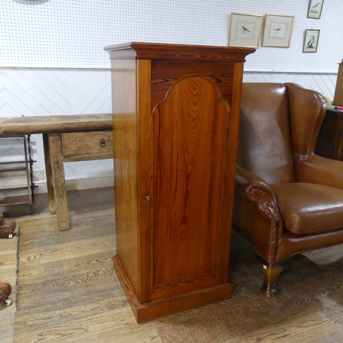 682 - An early 20th century pitch pine specimen/collectors Cabinet, the oak door concealing twenty slender... 