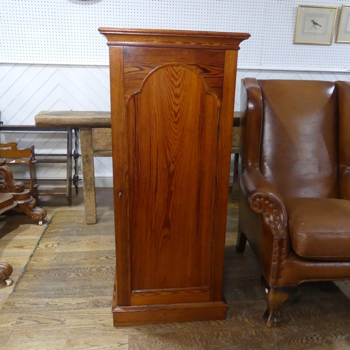 682 - An early 20th century pitch pine specimen/collectors Cabinet, the oak door concealing twenty slender... 