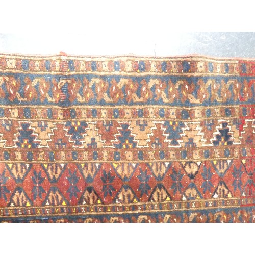 706 - Tribal rugs; an antique finely knotted Belouchi rug, 100% wool, 170cm x 122cm, edges uneven in place... 