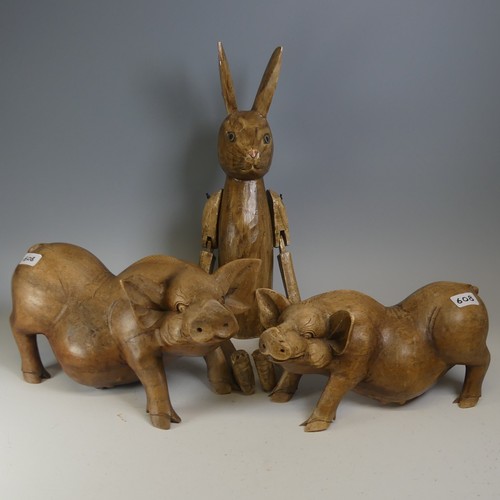 608 - An antique carved articulating Doll/Figure in the form of a Rabbit, with moving joints and painted d... 