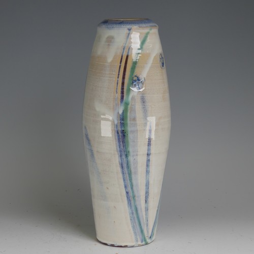 71 - Philip Leach (b. 1947) a Springfield Pottery ovoid Sleeve Vase, with white glaze streaked with cobal... 