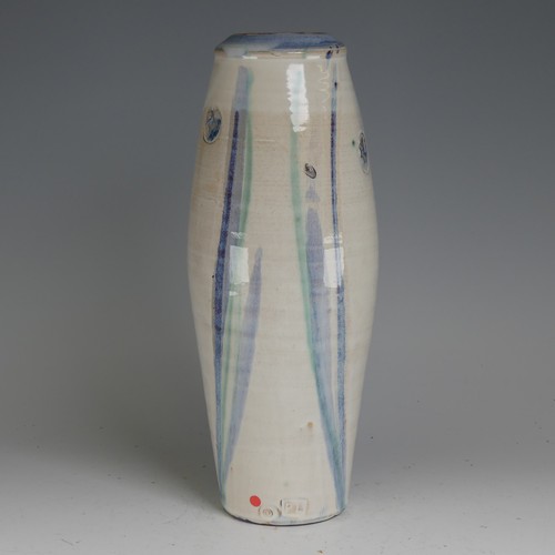 71 - Philip Leach (b. 1947) a Springfield Pottery ovoid Sleeve Vase, with white glaze streaked with cobal... 