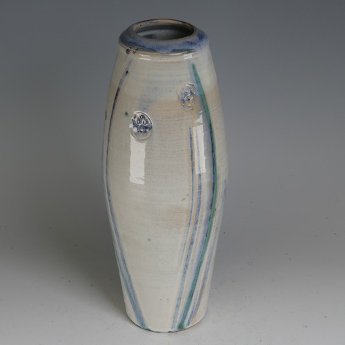 71 - Philip Leach (b. 1947) a Springfield Pottery ovoid Sleeve Vase, with white glaze streaked with cobal... 