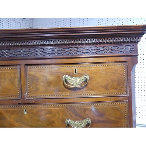 649 - A Georgian mahogany Chest on Chest, the moulded and carved cornice over two short drawers and three ... 