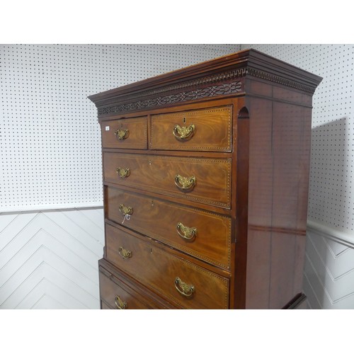 649 - A Georgian mahogany Chest on Chest, the moulded and carved cornice over two short drawers and three ... 