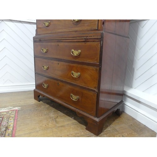 649 - A Georgian mahogany Chest on Chest, the moulded and carved cornice over two short drawers and three ... 