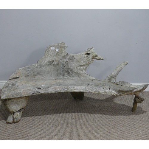 671 - A 20th century driftwood garden Seat, W 146 cm x H 70 cm x D 45 cm.