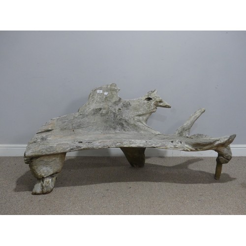 671 - A 20th century driftwood garden Seat, W 146 cm x H 70 cm x D 45 cm.