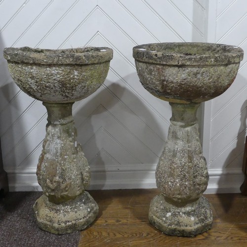 670 - A pair of reconstituted stone garden Planters, raised on column bases, W 46 cm x H 81 cm x D 46 cm(2... 