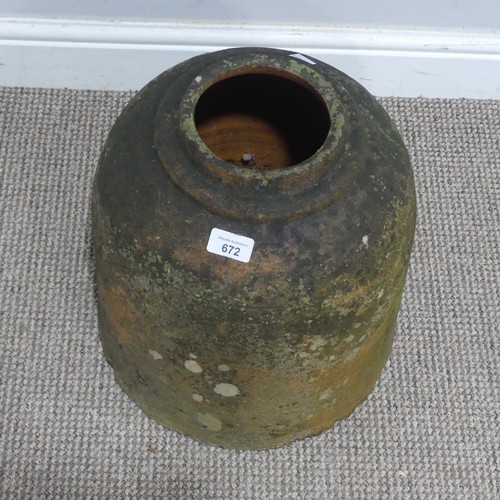 672 - A weathered terracotta rhubarb Forcer, missing top, W 30 cm x H 35 cm x D 30 cm.