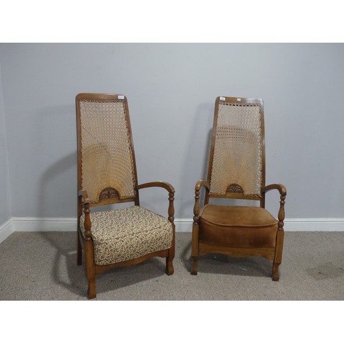 662 - A pair of 1930’s oak Armchairs, with fan caned backs, W 52 cm x H 108.5 cm x D 55 cm(2)... 