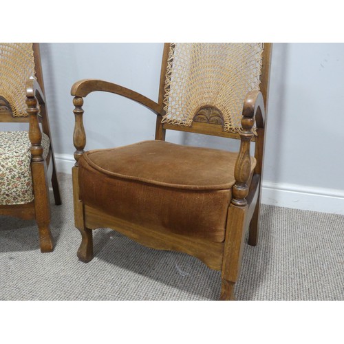 662 - A pair of 1930’s oak Armchairs, with fan caned backs, W 52 cm x H 108.5 cm x D 55 cm(2)... 