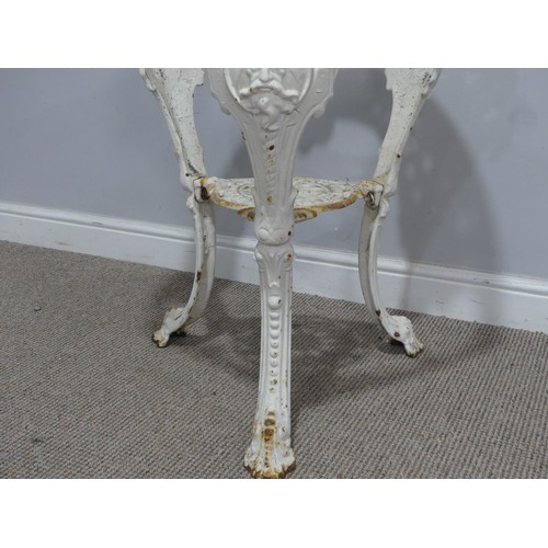 597 - A Victorian style cast iron and painted pub Table, lacking top, W 57.5 cm x H 71.5 cm x D 57.5 cm.... 