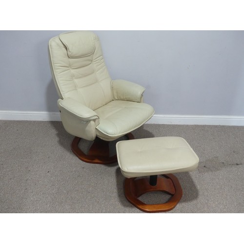 725 - A stressless cream leather Armchair, on swivel base, W 76 cm x H 100 cm x D 76 cm, together with a m... 