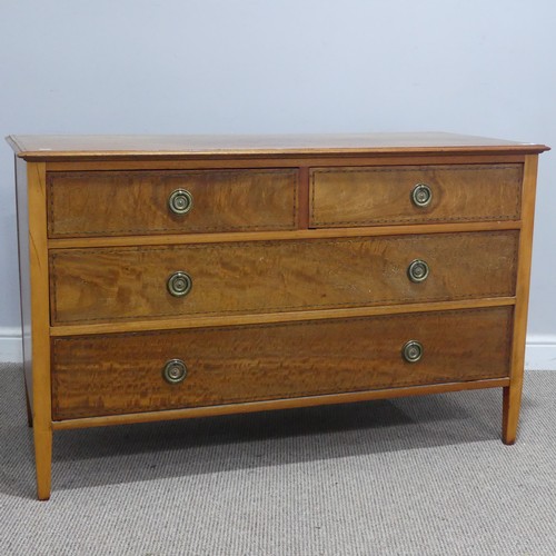 591 - An early 20th century walnut and mahogany Chest of drawers, raised on tapering supports, W 122 cm x ... 