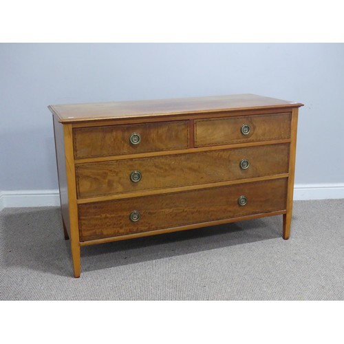 591 - An early 20th century walnut and mahogany Chest of drawers, raised on tapering supports, W 122 cm x ... 