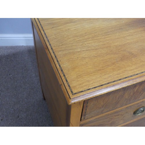 591 - An early 20th century walnut and mahogany Chest of drawers, raised on tapering supports, W 122 cm x ... 