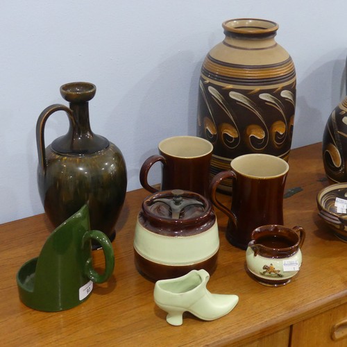 93 - A large Denby Savannah pattern Vase, in banded colours of orange and brown, H 32cm together with a f... 