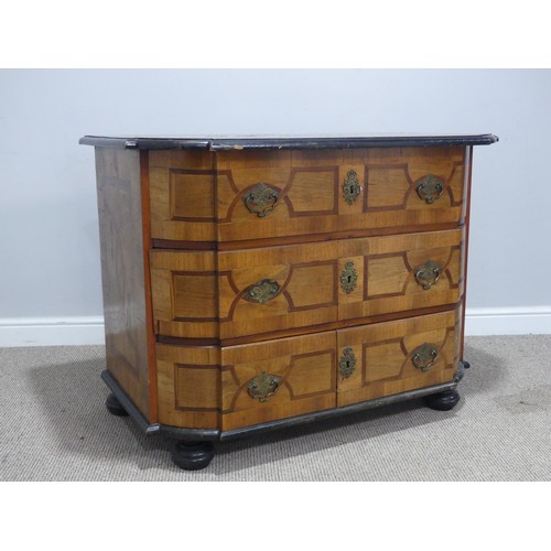 626 - A late 19th century inlaid mahogany, walnut and boxwood bowfront Chest of drawers, the moulded top w... 