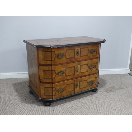 626 - A late 19th century inlaid mahogany, walnut and boxwood bowfront Chest of drawers, the moulded top w... 