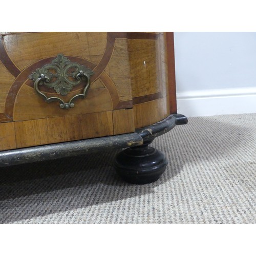 626 - A late 19th century inlaid mahogany, walnut and boxwood bowfront Chest of drawers, the moulded top w... 