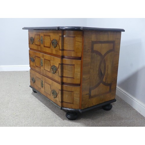 626 - A late 19th century inlaid mahogany, walnut and boxwood bowfront Chest of drawers, the moulded top w... 