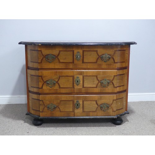 626 - A late 19th century inlaid mahogany, walnut and boxwood bowfront Chest of drawers, the moulded top w... 