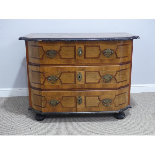 626 - A late 19th century inlaid mahogany, walnut and boxwood bowfront Chest of drawers, the moulded top w... 