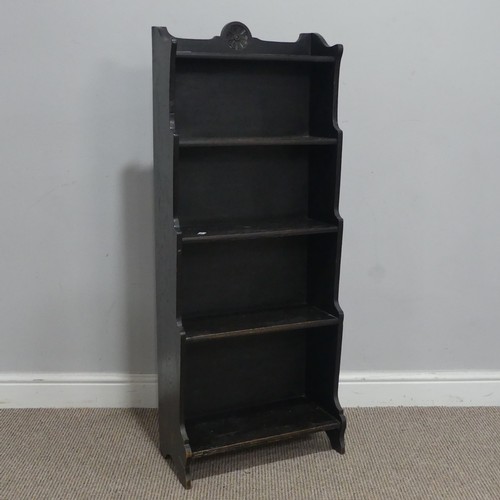 668 - A 20th century ebonised oak waterfall Bookcase, W 45.5 cm x H 113 cm x D 23 cm.