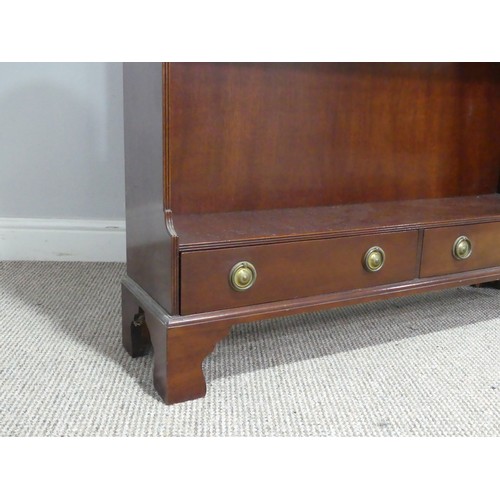 594 - A reproduction Regency style mahogany waterfall open Bookcase, with reeded edges, W 92 cm x H 122.5 ... 