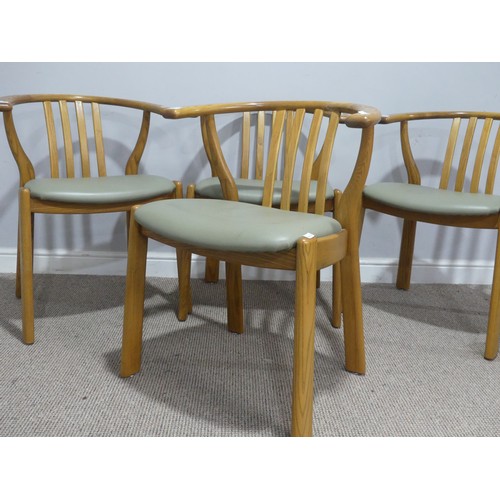 691 - A set of four elm contemporary 'wishbone' Armchairs, with upholstered seats, W 61 cm x H 73 cm x D 7... 