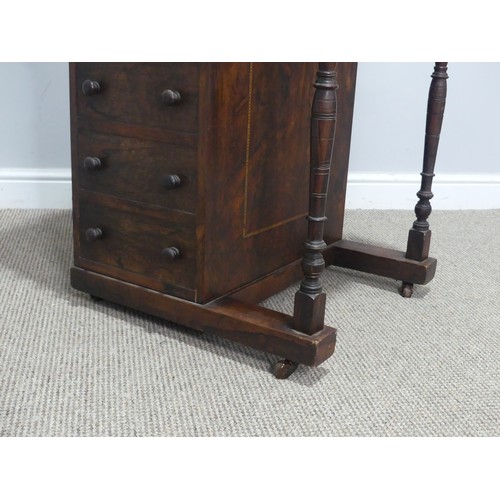 678 - A late 19th century oak and inlaid Davenport, the sloped hinged top inset with leather writing surfa... 