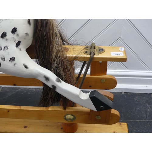 518 - A 20th century carved and painted Rocking Horse, with horse hair mane and tail, W 121 cm x H 84 cm x... 