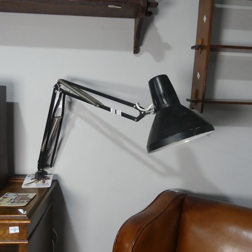 645 - A Herbert Terry black vintage 'Angle Poise' desk Lamp, H 90 cm , together with a black wall mounted ... 