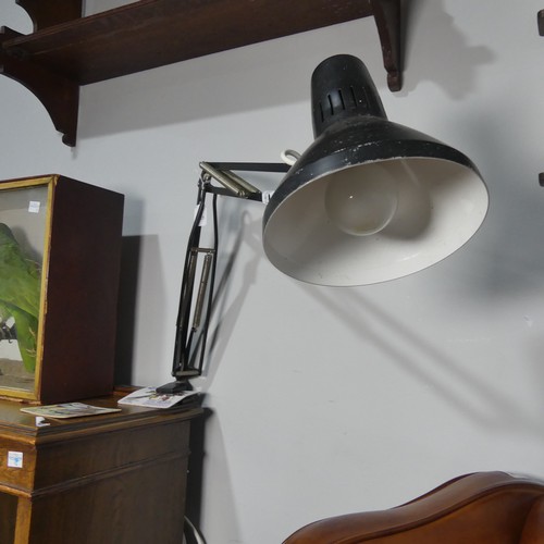 645 - A Herbert Terry black vintage 'Angle Poise' desk Lamp, H 90 cm , together with a black wall mounted ... 