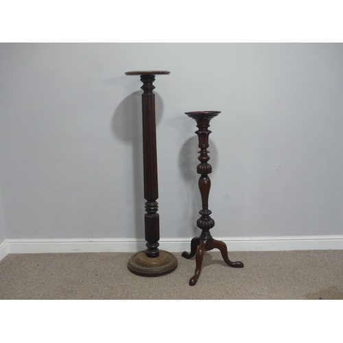 731 - A Victorian mahogany Plant Stand, raised on a reeded column, H 134 cm, together with a carved Victor... 