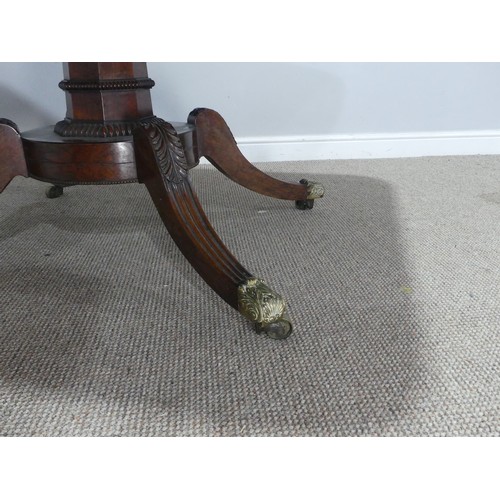 729 - A Regency rosewood tilt-top pedestal Table, the large rectangular top with moulded edges and beaded ... 