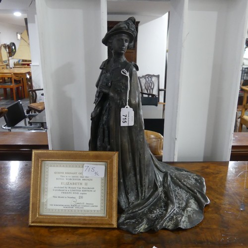 715 - A Royal Worcester bronze sculpture of Queen Elizabeth II, modelled by Ronald Van Ruyckevelt, no: 20/... 