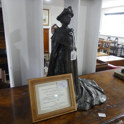 715 - A Royal Worcester bronze sculpture of Queen Elizabeth II, modelled by Ronald Van Ruyckevelt, no: 20/... 