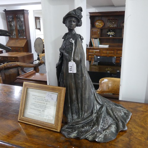 715 - A Royal Worcester bronze sculpture of Queen Elizabeth II, modelled by Ronald Van Ruyckevelt, no: 20/... 