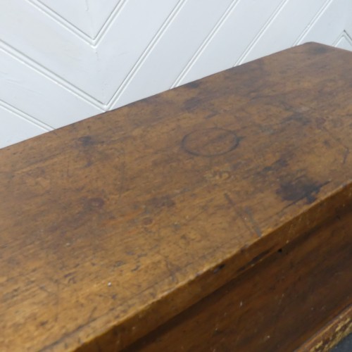 601 - An antique stained pine blanket Box, of small proportions, with metal carrying handles to either sid... 