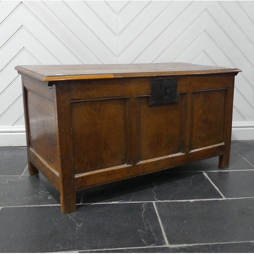 593 - An 18th century style antique oak Coffer, of small proportions, W 102 cm x H 52 cm x D 47 cm.... 