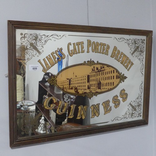 609 - A pub Mirror advertising James's Gate Porter Brewery Guinness, W 66 cm x H 45.5 cm.