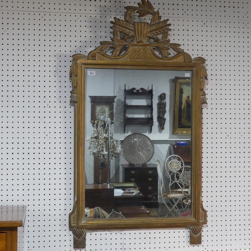 623 - A pair of antique 19th century style giltwood framed wall Mirrors, with carved foliate pediments ove... 