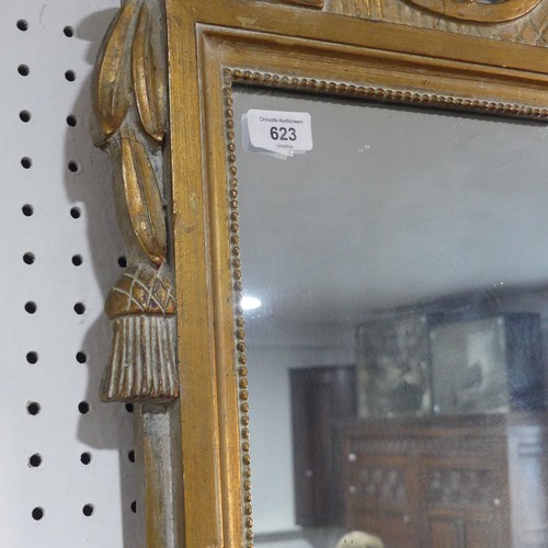 623 - A pair of antique 19th century style giltwood framed wall Mirrors, with carved foliate pediments ove... 